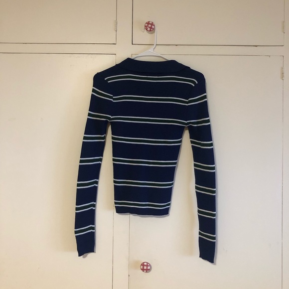 Vintage Striped Blue O-Ring Zip Knit Top - Picture 4 of 4